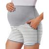 Ekouaer Maternity Shorts Over The Belly Pregnancy Lounge Summer Workout Pajama Sleep Shorts with Pockets(Heather Grey White Stripe)
