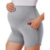 Ekouaer Maternity Shorts Over The Belly Pregnancy Lounge Summer Workout Pajama Sleep Shorts with Pockets(Lighy Grey)