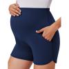Ekouaer Maternity Shorts Over The Belly Pregnancy Lounge Summer Workout Pajama Sleep Shorts with Pockets(Navy Blue)