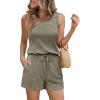 Ekouaer Rompers for Women Summer 2025 Casual Sleeveless Scoop Neck Tank Top Ribbed Short Jumpsuits Romper with Pockets(Army Green)