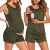 Ekouaer Women Maternity Nursing Pajama Set Breastfeeding Double Layer Pregnancy Pjs Set Sleeveless Top & Shorts with Pockets(S-army Green)