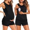 Ekouaer Women Maternity Nursing Pajama Set Breastfeeding Double Layer Pregnancy Pjs Set Sleeveless Top & Shorts with Pockets(S-black)