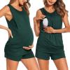 Ekouaer Women Maternity Nursing Pajama Set Breastfeeding Double Layer Pregnancy Pjs Set Sleeveless Top & Shorts with Pockets(S-dark Green)
