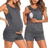 Ekouaer Women Maternity Nursing Pajama Set Breastfeeding Double Layer Pregnancy Pjs Set Sleeveless Top & Shorts with Pockets(S-dark Grey)