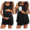Ekouaer Women Maternity Nursing Pajama Set Breastfeeding Sleepwear Double Layer Sleeveless Top & Shorts Pregnancy PJS(A01-black)
