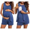 Ekouaer Women Maternity Nursing Pajama Set Breastfeeding Sleepwear Double Layer Sleeveless Top & Shorts Pregnancy PJS(A05-navy)