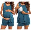 Ekouaer Women Maternity Nursing Pajama Set Breastfeeding Sleepwear Double Layer Sleeveless Top & Shorts Pregnancy PJS(A07-blue Green)