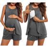 Ekouaer Women Maternity Nursing Pajama Set Breastfeeding Sleepwear Double Layer Sleeveless Top & Shorts Pregnancy PJS(Grey-1)
