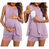 Ekouaer Women Maternity Nursing Pajama Set Breastfeeding Sleepwear Double Layer Sleeveless Top & Shorts Pregnancy PJS(Light Purple)