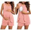 Ekouaer Women Maternity Nursing Pajama Set Breastfeeding Sleepwear Double Layer Sleeveless Top & Shorts Pregnancy PJS(Orange Pink)
