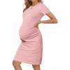 Ekouaer Women’s Maternity Dress Ruched Ribbed Bodycon Summer Dresses Casual Pregnancy Dress S-XXL(Coral Pink)