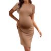 Ekouaer Women’s Maternity Dress Ruched Ribbed Bodycon Summer Dresses Casual Pregnancy Dress S-XXL(Khaki)