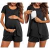 Ekouaer Women’s Maternity Nursing Pajamas Set Breastfeeding Sleepwear Double Layer Short Sleeve Top & Shorts Nursing Pjs(A-black)