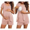 Ekouaer Women’s Maternity Nursing Pajamas Set Breastfeeding Sleepwear Double Layer Short Sleeve Top & Shorts Nursing Pjs(A-pink)