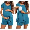 Ekouaer Women’s Maternity Nursing Pajamas Set Breastfeeding Sleepwear Double Layer Short Sleeve Top & Shorts Nursing Pjs(Blue)