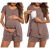 Ekouaer Women’s Maternity Nursing Pajamas Set Breastfeeding Sleepwear Double Layer Short Sleeve Top & Shorts Nursing Pjs(Brown)