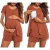 Ekouaer Women’s Maternity Nursing Pajamas Set Breastfeeding Sleepwear Double Layer Short Sleeve Top & Shorts Nursing Pjs(Caramel)