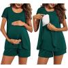 Ekouaer Women’s Maternity Nursing Pajamas Set Breastfeeding Sleepwear Double Layer Short Sleeve Top & Shorts Nursing Pjs(Green)