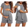 Ekouaer Women’s Maternity Nursing Pajamas Set Breastfeeding Sleepwear Double Layer Short Sleeve Top & Shorts Nursing Pjs(Grey)