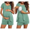 Ekouaer Women’s Maternity Nursing Pajamas Set Breastfeeding Sleepwear Double Layer Short Sleeve Top & Shorts Nursing Pjs(Grey Green)