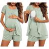 Ekouaer Women’s Maternity Nursing Pajamas Set Breastfeeding Sleepwear Double Layer Short Sleeve Top & Shorts Nursing Pjs(Light Green)