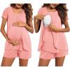 Ekouaer Women’s Maternity Nursing Pajamas Set Breastfeeding Sleepwear Double Layer Short Sleeve Top & Shorts Nursing Pjs(Orange Pink)