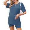 Ekouaer Women’s Maternity Pajamas Sets 2 Piece Outfits Short Sleeve Shirts and Biker Shorts Pregnancy Loungewear Mama Clothes(Blue)