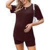 Ekouaer Women’s Maternity Pajamas Sets 2 Piece Outfits Short Sleeve Shirts and Biker Shorts Pregnancy Loungewear Mama Clothes(Burgundy Red)