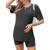 Ekouaer Women’s Maternity Pajamas Sets 2 Piece Outfits Short Sleeve Shirts and Biker Shorts Pregnancy Loungewear Mama Clothes(Dark Grey)