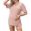 Ekouaer Women’s Maternity Pajamas Sets 2 Piece Outfits Short Sleeve Shirts and Biker Shorts Pregnancy Loungewear Mama Clothes(Dirty Pink)