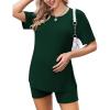 Ekouaer Women’s Maternity Pajamas Sets 2 Piece Outfits Short Sleeve Shirts and Biker Shorts Pregnancy Loungewear Mama Clothes(Green)