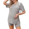 Ekouaer Women’s Maternity Pajamas Sets 2 Piece Outfits Short Sleeve Shirts and Biker Shorts Pregnancy Loungewear Mama Clothes(Light Grey)