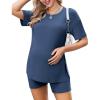 Ekouaer Women’s Maternity Pajamas Sets 2 Piece Outfits Short Sleeve Shirts and Biker Shorts Pregnancy Loungewear Mama Clothes(Navy Blue)