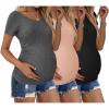 Ekouaer Womens Maternity Shirts 3 Packs V Neck Tops Tunic Pregnancy Clothes Side Ruched Short Sleeve Casual T Shirt S-XXL(Black/Dirty Pink/Dark Grey)