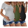 Ekouaer Womens Maternity Shirts 3 Packs V Neck Tops Tunic Pregnancy Clothes Side Ruched Short Sleeve Casual T Shirt S-XXL(Black/White/Army Green)