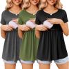Ekouaer Womens Nursing Tops 3 Packs Short Sleeve Breastfeeding Shirts Double Layer Postpartum Shirt S-XXL(Black&dark Gray&deep Green)
