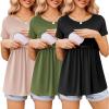 Ekouaer Womens Nursing Tops 3 Packs Short Sleeve Breastfeeding Shirts Double Layer Postpartum Shirt S-XXL(Black&pink&army Green)