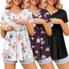 Ekouaer Womens Nursing Tops 3 Packs Short Sleeve Breastfeeding Shirts Double Layer Postpartum Shirt S-XXL(White Floral/Purple Floral/Black)