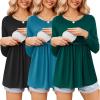 Ekouaer Women’s Nursing Tops Long Sleeve Nursing Shirts Double Layer Maternity Clothes 3 Packs Breastfeeding Shirts(Black/Lake Green/Blue Green)