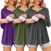 Ekouaer Women’s Nursing Tops Long Sleeve Nursing Shirts Double Layer Maternity Clothes 3 Packs Breastfeeding Shirts(Purple/Army Green/Grey)