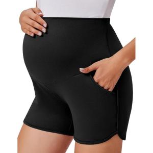 Ekouaer Maternity Shorts Over The Belly Pregnancy Lounge Summer Workout Pajama Sleep Shorts with Pockets(Black)