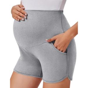 Ekouaer Maternity Shorts Over The Belly Pregnancy Lounge Summer Workout Pajama Sleep Shorts with Pockets(Lighy Grey)