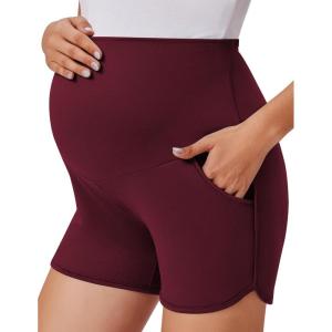 Ekouaer Maternity Shorts Over The Belly Pregnancy Lounge Summer Workout Pajama Sleep Shorts with Pockets(Maroon)