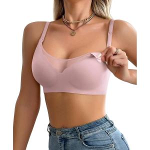 Ekouaer Nursing Bra Wavy Breastfeeding Bras for Women Seamless Maternity Support Wireless Pregnancy Sleep Bralette(Dirty Pink)