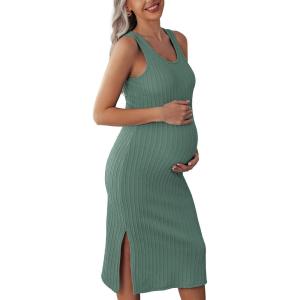 Ekouaer Women’s Maternity Dress Rib Knit Sleeveless Tank Side Slit Bodycon Dresses Pregnancy Clothes S-XXL(A Mint Green)