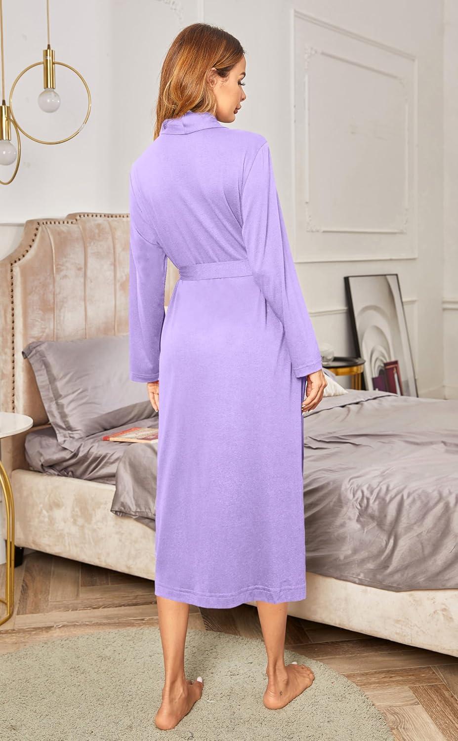 imageEkouaer Robes for Women Long Sleeve Knit Kimono Bathrobe Soft Lightweight Loungewear Ladies Cotton SleepwearLavender