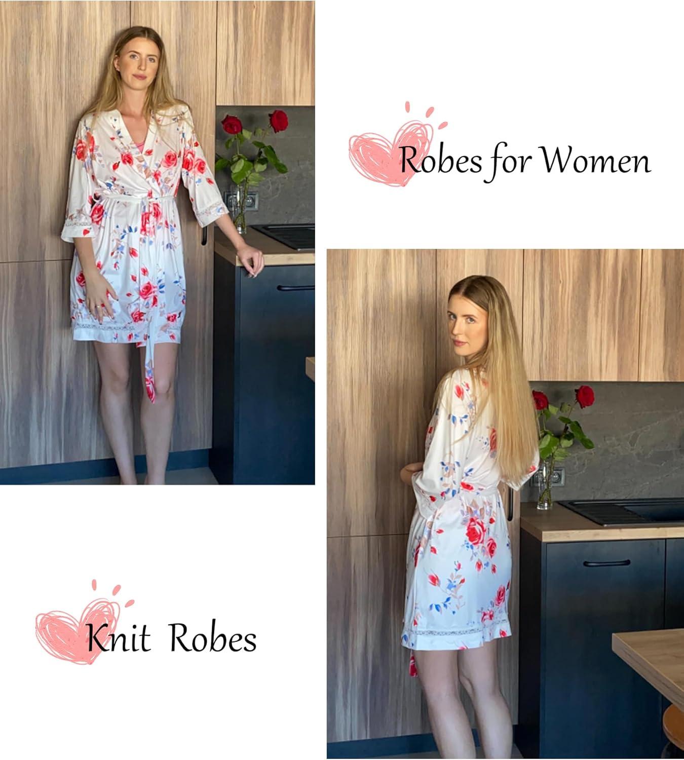 imageEkouaer Robes for Women Short Knit Bathrobe Lightweight Sexy Lace Sleepwear Soft Knee Length LoungewearWhite Flower