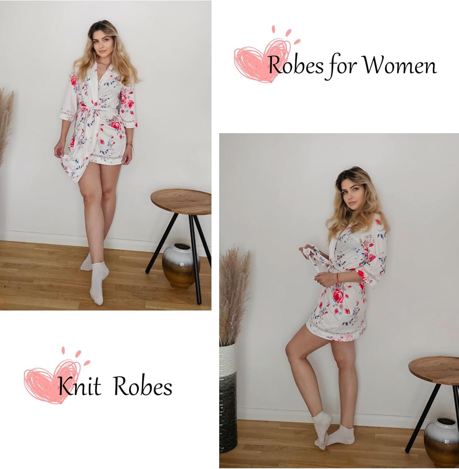 imageEkouaer Robes for Women Short Knit Bathrobe Lightweight Sexy Lace Sleepwear Soft Knee Length LoungewearWhite Flower