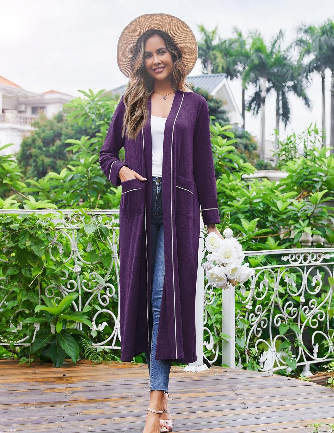 imageEkouaer Women Kimono Robes Full Length Knit Bathrobe Lightweight Soft Sleepwear Vneck Casual Ladies Loungewear SXXLDeep Purple