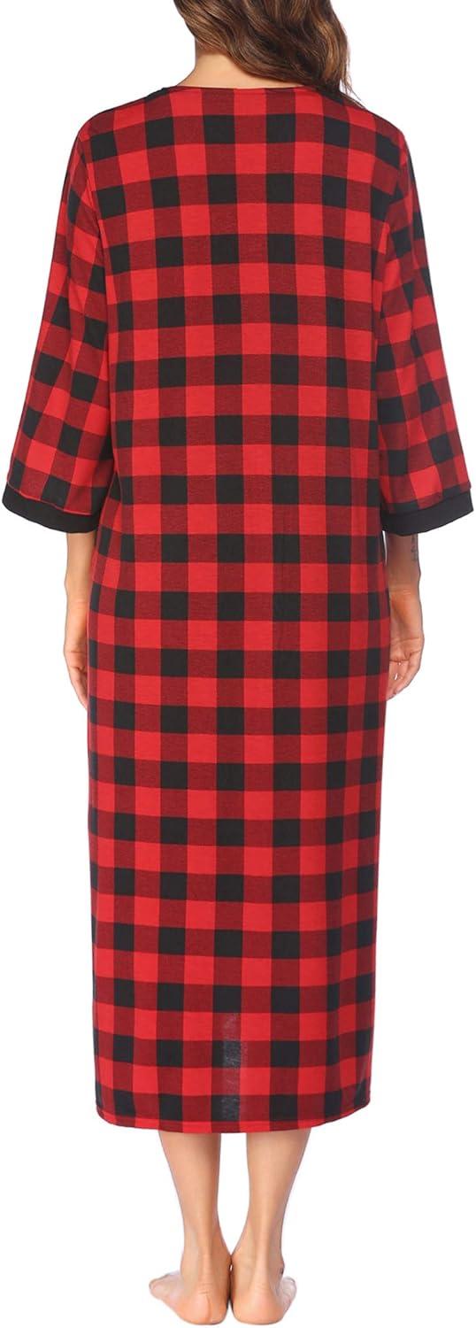 imageEkouaer Women Zipper Robe 34 Sleeves Loungewear Dress Full Length Sleepwear Pockets Housecoat Nightgown Long BathrobeStyle 1pat1